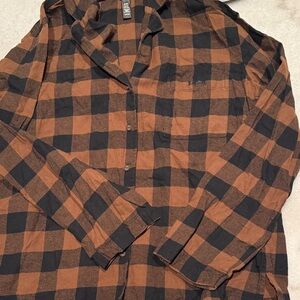 SKIMS Black and Brown Plaid Button Down Shirt